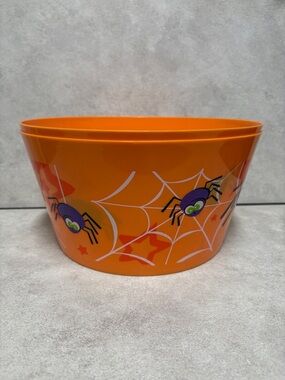 2 Orange Halloween Candy Bowl with Spider Web Design